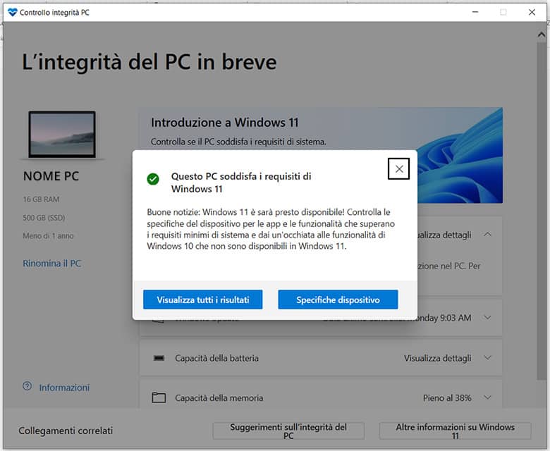 Windows 11 - Verifica di compatibilità